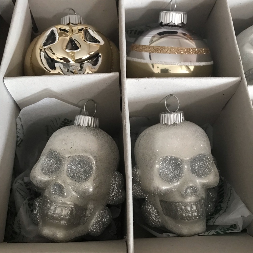 Shiny Brite Christopher Radko Ornaments Halloween Silver Gold Skull Pumpkins - Picture 8 of 12